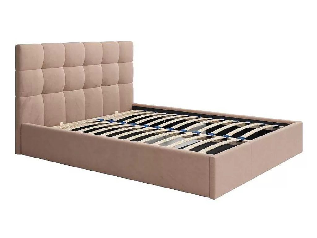 Cama Em Veludo*PASCAL MORABITO Cama Com Espaco De Arrumação 160X200 Cm Veludo Bege - Mirdal De