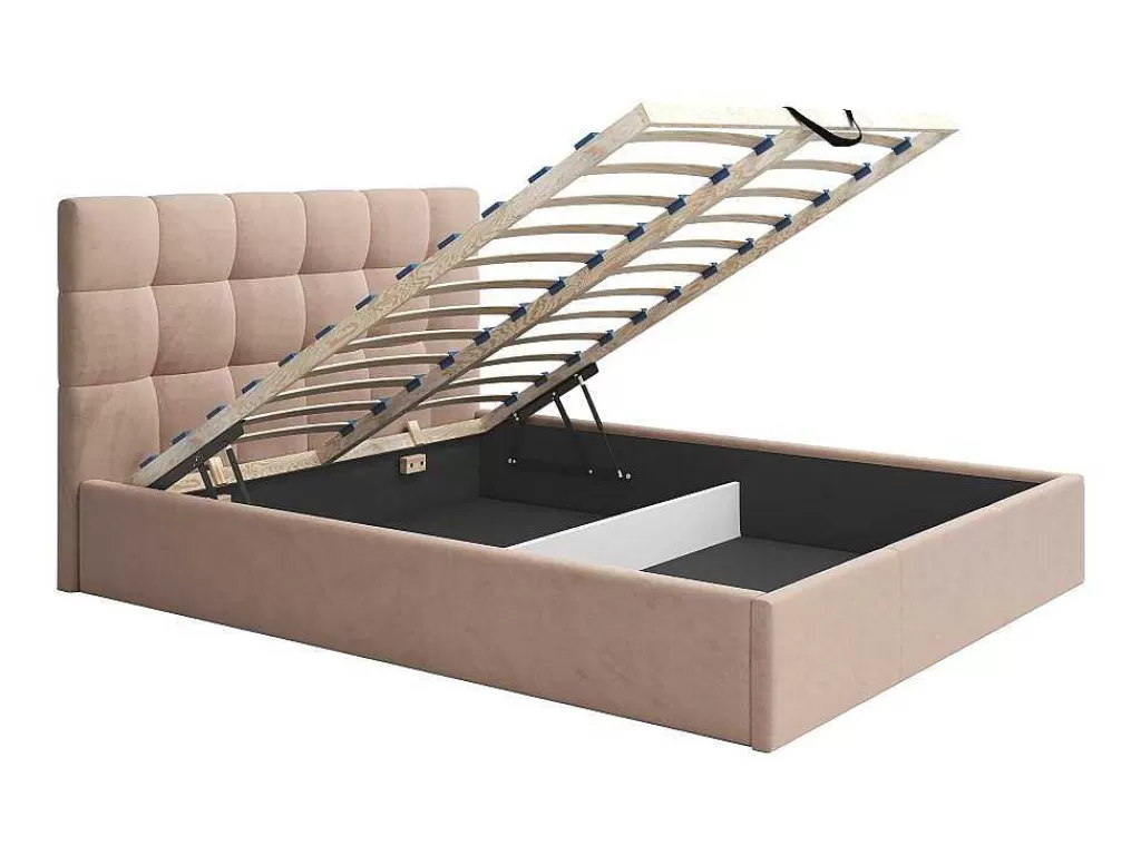 Cama Em Veludo*PASCAL MORABITO Cama Com Espaco De Arrumação 160X200 Cm Veludo Bege - Mirdal De
