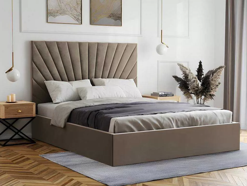 Cama Em Veludo*PASCAL MORABITO Cama Com Espaco De Arrumação De 140 X 190 Cm Em Veludo Cor Bege - Rilioda