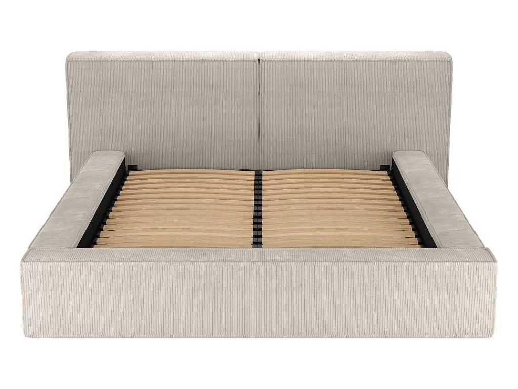 Cama Em Veludo*PASCAL MORABITO Cama Com Espaco De Arrumação De 160 X 200 Cm Em Veludo Canelado Cor Bege - Timano