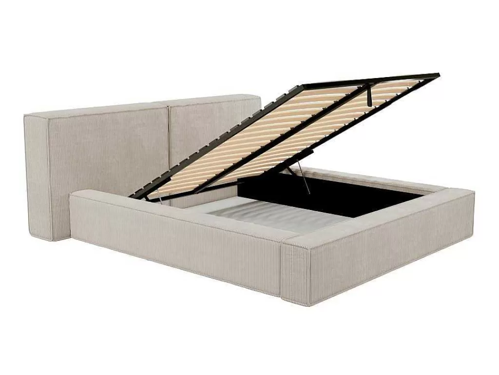 Cama Em Veludo*PASCAL MORABITO Cama Com Espaco De Arrumação De 160 X 200 Cm Em Veludo Canelado Cor Bege - Timano