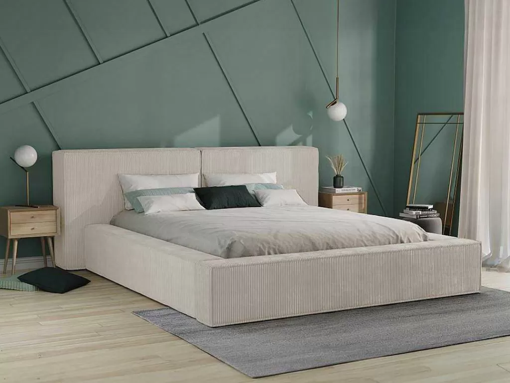 Cama Em Veludo*PASCAL MORABITO Cama Com Espaco De Arrumação De 160 X 200 Cm Em Veludo Canelado Cor Bege - Timano