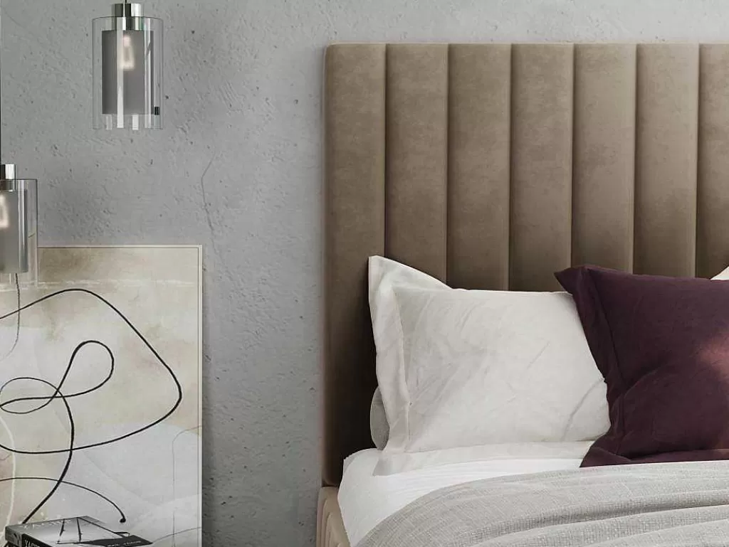 Cama Em Veludo*PASCAL MORABITO Cama Com Espaco De Arrumação E Cabeceira De Cama Com Costuras Verticais De 160 X 200 Cm Em Veludo Cor Taupe - Larali