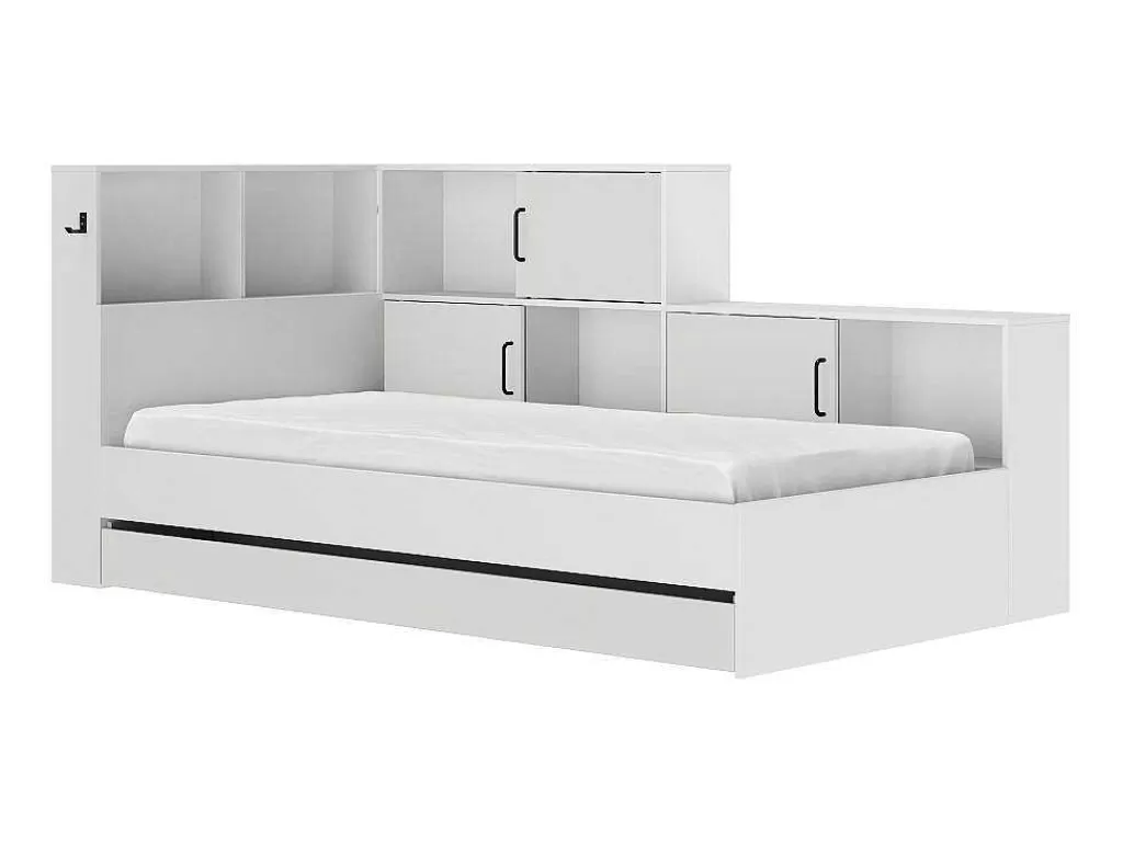 Cama De Adulto*Vente-unique Cama Com Espacos De Arrumação E Gaveta 90X200 Cm Branco + Sommier + Colchão - Armand