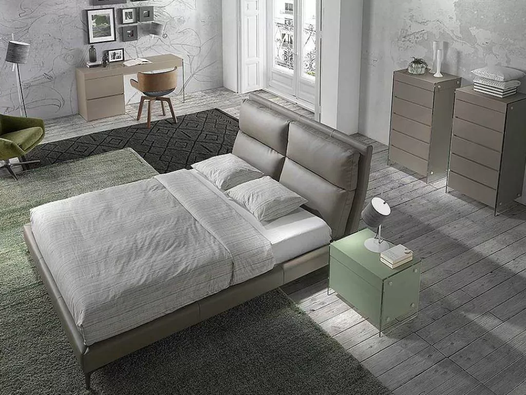 Cama De Adulto*Angel Cerda Cama Com Estrutura De Madeira De Pinho Estofada Em Couro Ecologico 7014