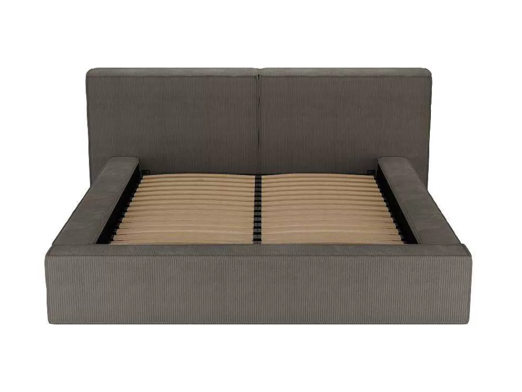 Cama Em Veludo*PASCAL MORABITO Cama Com Gaveta 180 X 200 Cm Veludo Canelado Taupe + Colchão - Timano