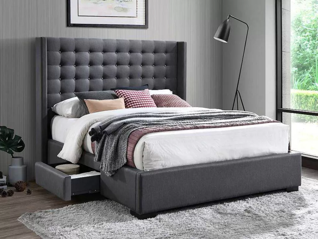 Cama De Adulto*Vente-unique Cama Com Secretária E Arrumação Incluidas 90X200 Cm Branco E Natural + Colchão + Sommier - Gisele