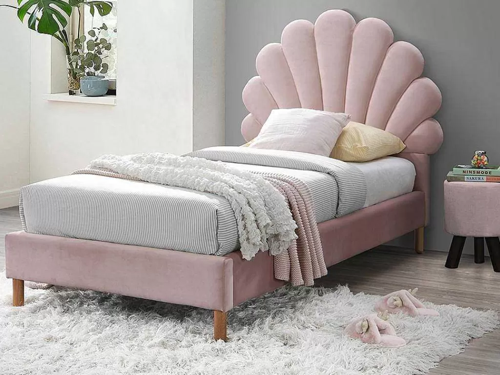 Cama Em Veludo*Vente-unique Cama Concha De 90X190 Cm Em Veludo - Rosa + Colchão - Moana