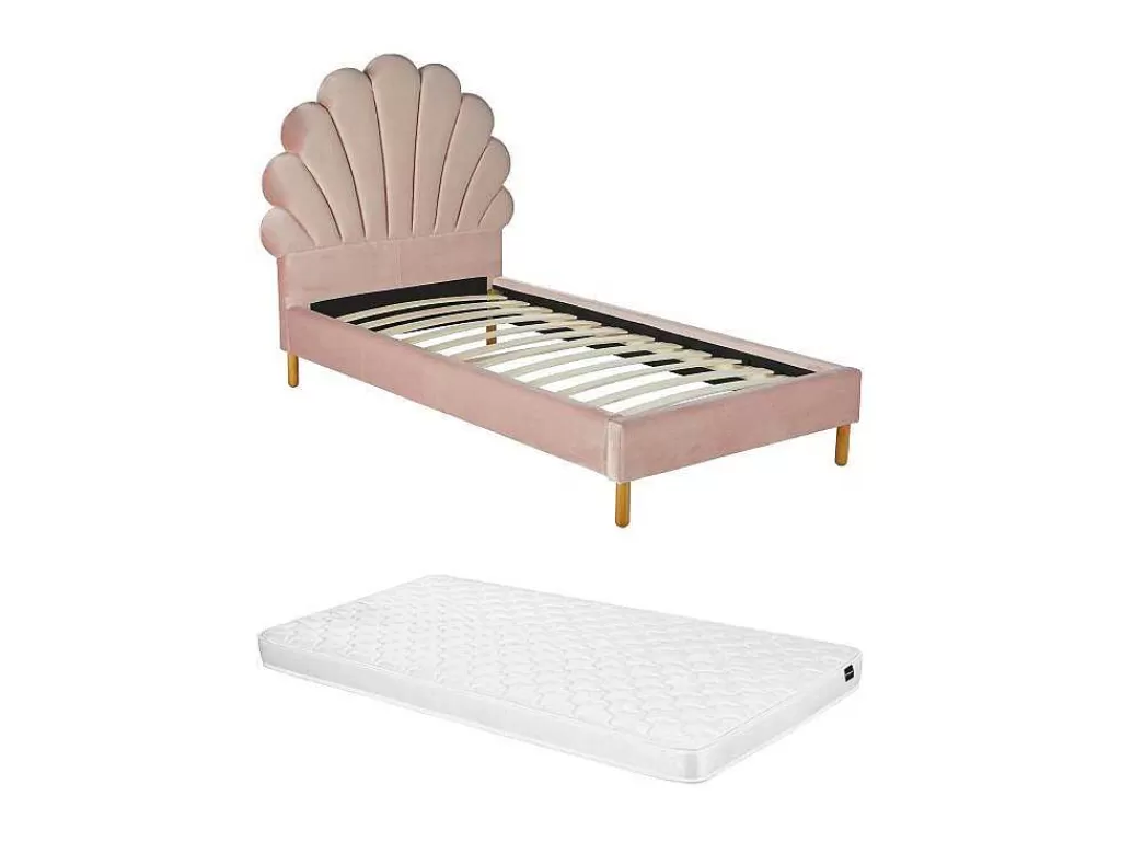 Cama Em Veludo*Vente-unique Cama Concha De 90X190 Cm Em Veludo - Rosa + Colchão - Moana