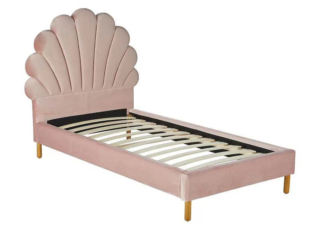 Cama Em Veludo*Vente-unique Cama Concha De 90X190 Cm Em Veludo - Rosa + Colchão - Moana