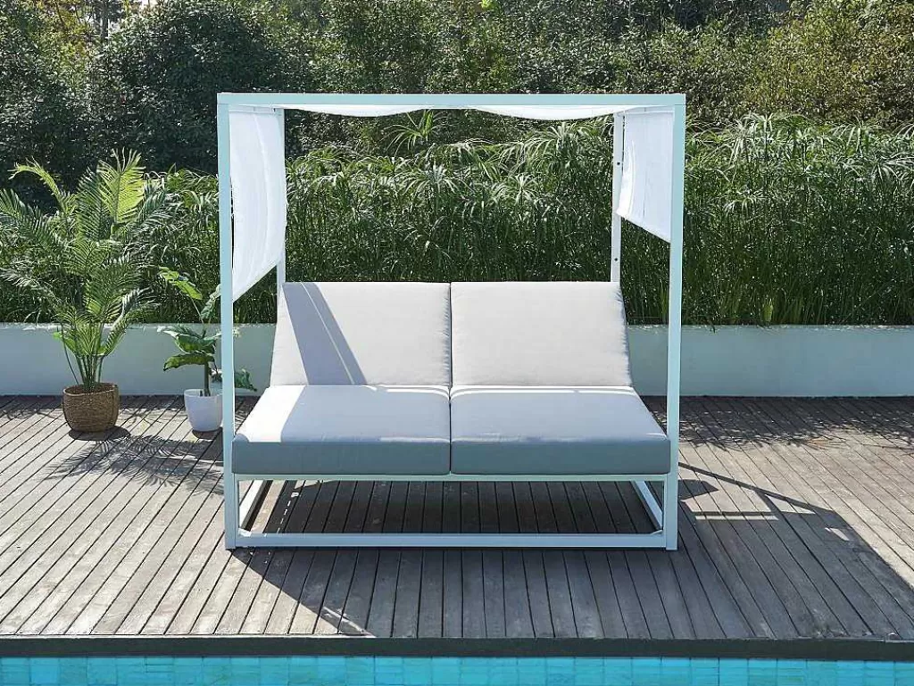Espreguiçadeira*MYLIA Cama De Jardim Com Dossel Aluminio Branco E Cinza - Livadis De