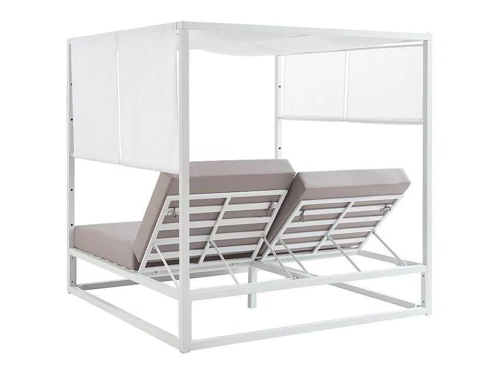 Espreguiçadeira*MYLIA Cama De Jardim Com Dossel Aluminio Branco E Cinza - Livadis De