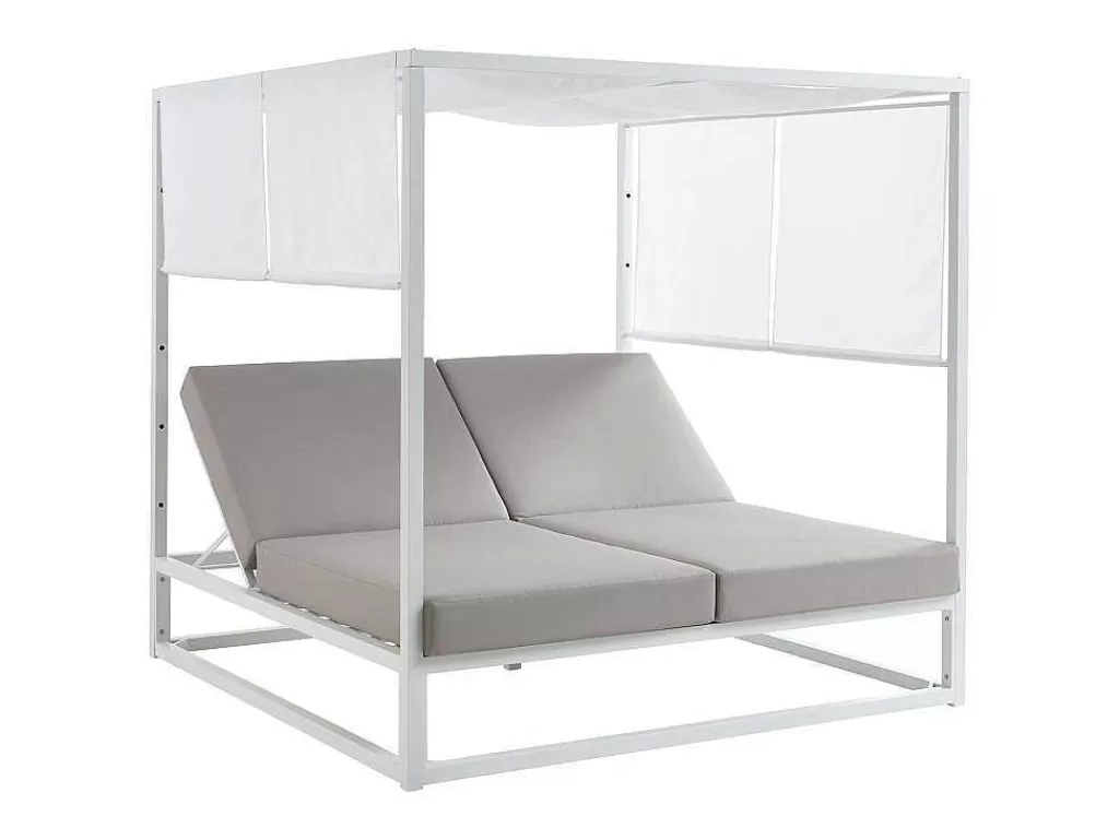 Espreguiçadeira*MYLIA Cama De Jardim Com Dossel Aluminio Branco E Cinza - Livadis De