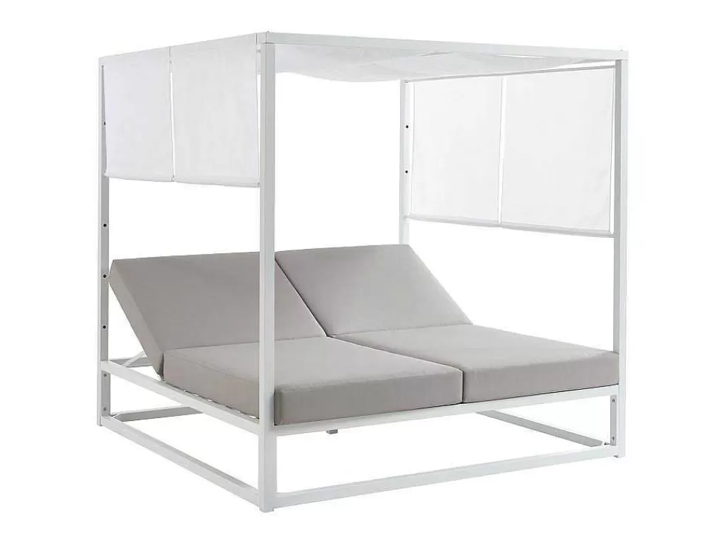 Espreguiçadeira*MYLIA Cama De Jardim Com Dossel Aluminio Branco E Cinza - Livadis De