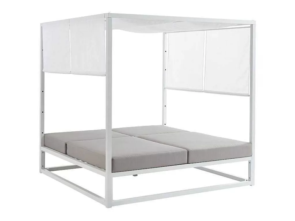 Espreguiçadeira*MYLIA Cama De Jardim Com Dossel Aluminio Branco E Cinza - Livadis De