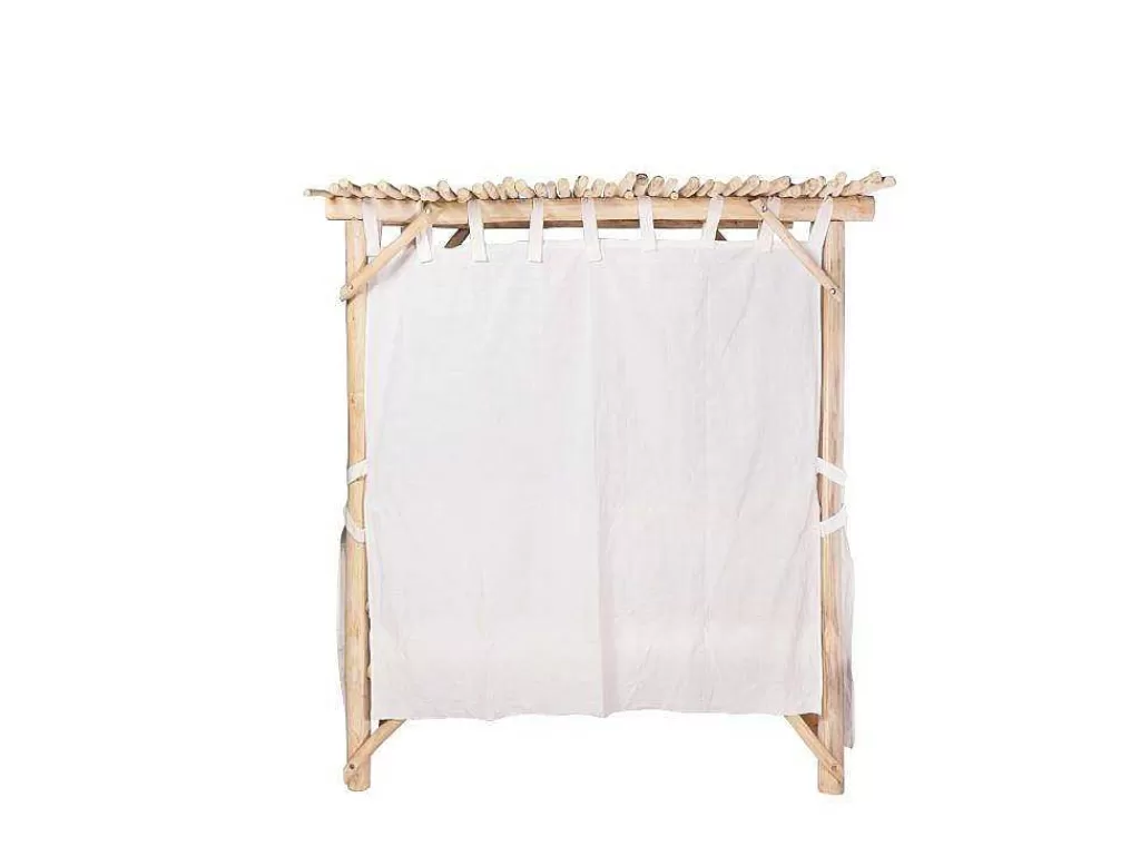 Espreguiçadeira*MYLIA Cama De Jardim Com Dossel Em Teca Cor Natural Claro E Branco - Tulum