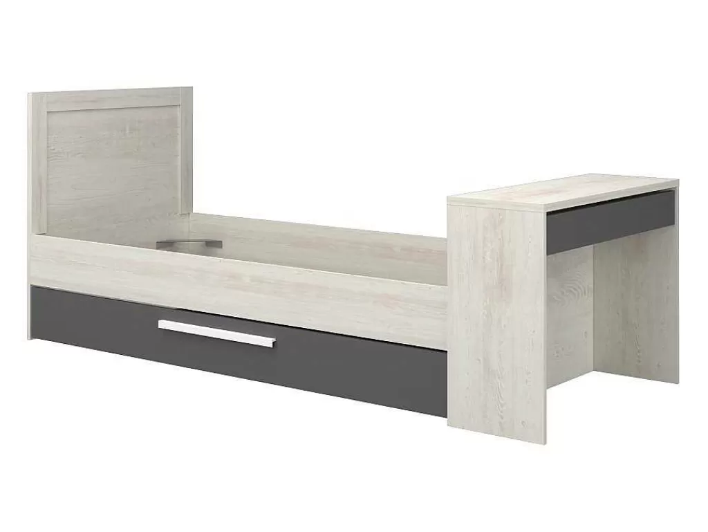 Cama Dupla*Vente-unique Cama Dupla 2X90X200 Cm, Com Secretária Cor Natural E Antracite - Vouani