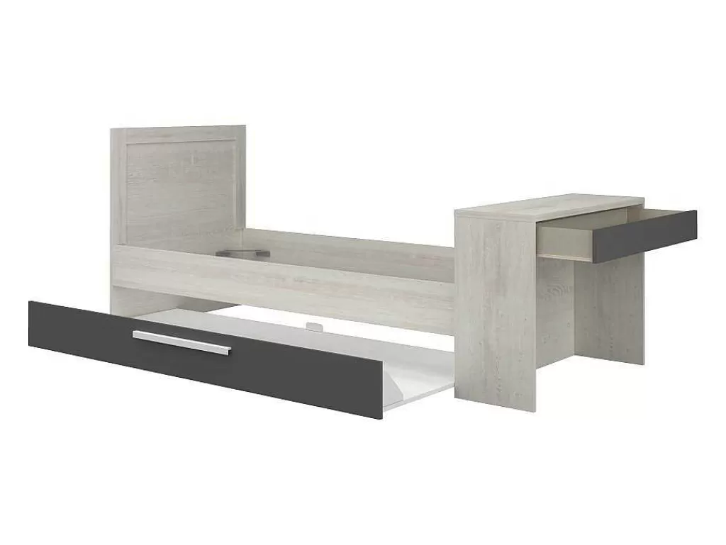 Cama Dupla*Vente-unique Cama Dupla 2X90X200 Cm, Com Secretária Cor Natural E Antracite - Vouani