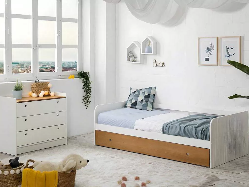 Cama Dupla*Vente-unique Cama Dupla Banco 2X90X190 Cm Mdf Branco E Cerejeira + Colchões - Juliette