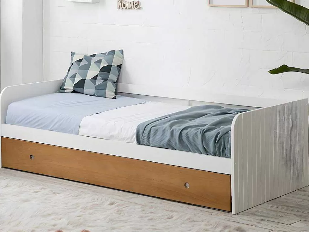 Cama Dupla*Vente-unique Cama Dupla Banco 2X90X190 Cm Mdf Branco E Cerejeira + Colchões - Juliette