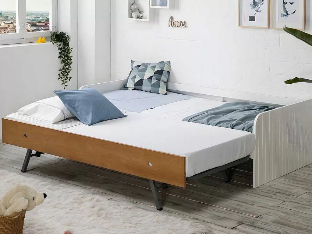 Cama Dupla*Vente-unique Cama Dupla Banco 2X90X190 Cm Mdf Branco E Cerejeira + Colchões - Juliette