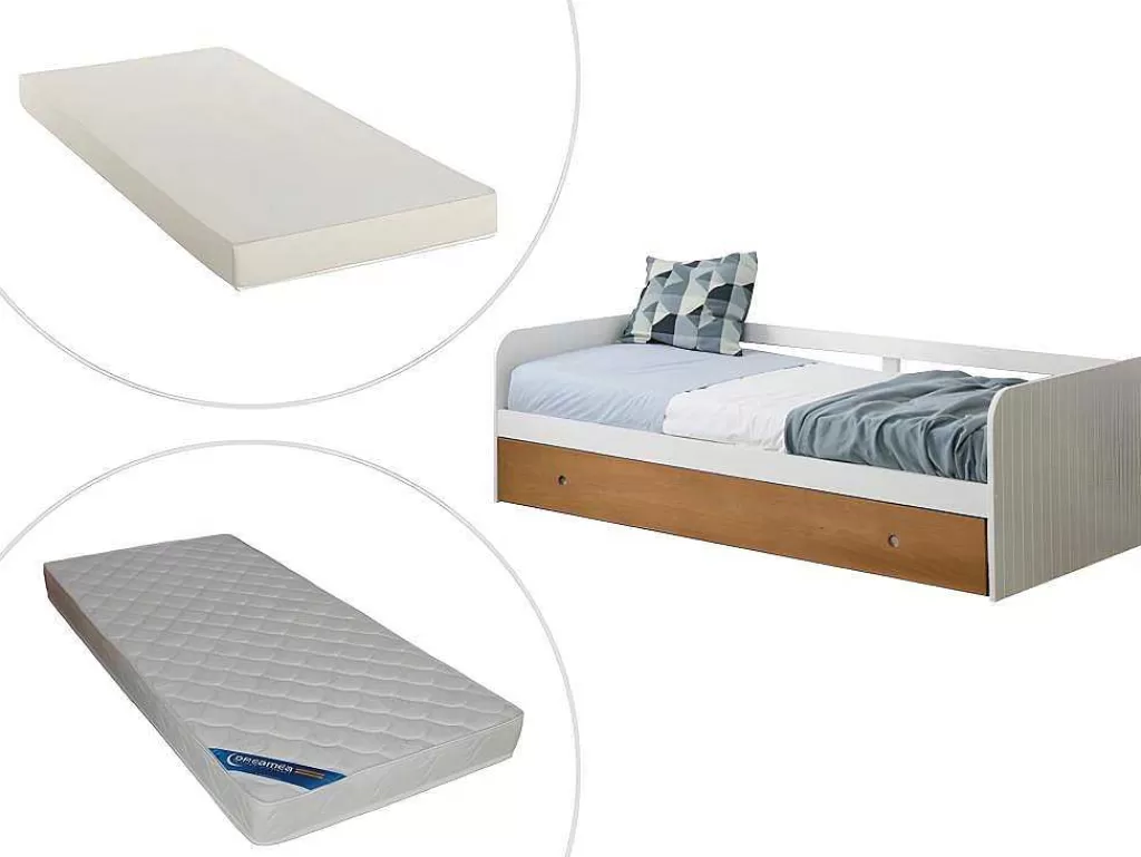 Cama Dupla*Vente-unique Cama Dupla Banco 2X90X190 Cm Mdf Branco E Cerejeira + Colchões - Juliette