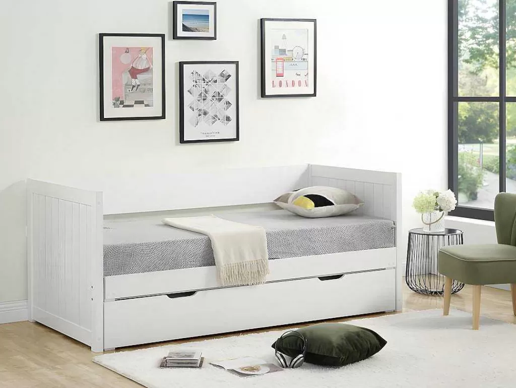 Cama Dupla*Vente-unique Cama Dupla Banco Com Gaveta De 2 X 90 X 200 Cm Em Pinho E Mdf Cor Branco - Alfiero