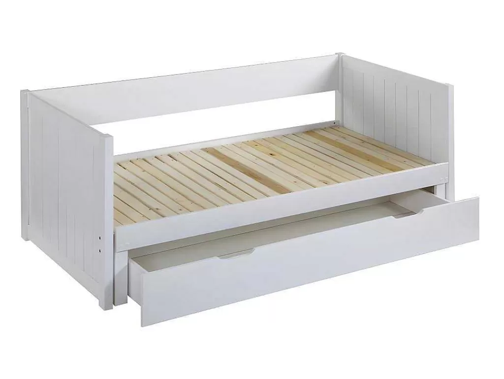Cama Dupla*Vente-unique Cama Dupla Banco Com Gaveta De 2 X 90 X 200 Cm Em Pinho E Mdf Cor Branco - Alfiero