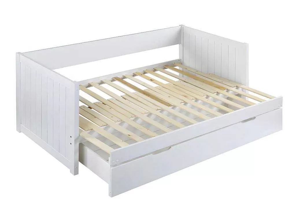 Cama Dupla*Vente-unique Cama Dupla Banco Com Gaveta De 2 X 90 X 200 Cm Em Pinho E Mdf Cor Branco - Alfiero
