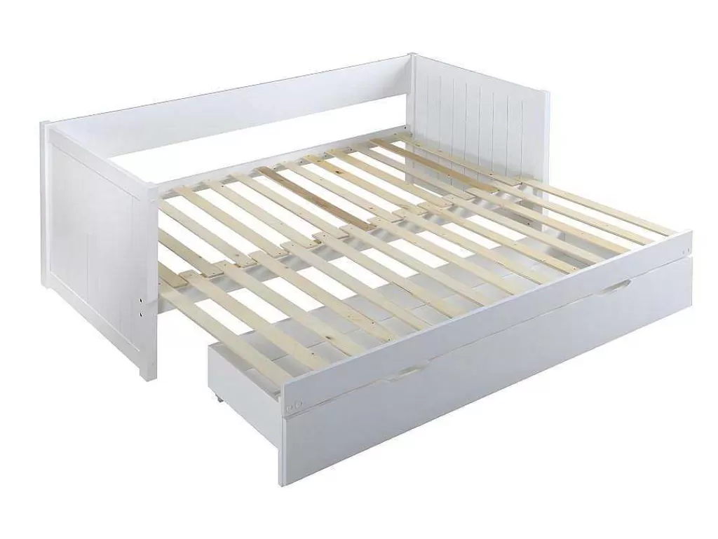 Cama Dupla*Vente-unique Cama Dupla Banco Com Gaveta De 2 X 90 X 200 Cm Em Pinho E Mdf Cor Branco - Alfiero