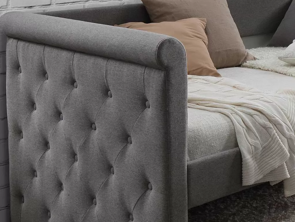 Cama Dupla*Vente-unique Cama Dupla Banco De 2X90X190 Cm Em Tecido Cinza + Colchão - Louise