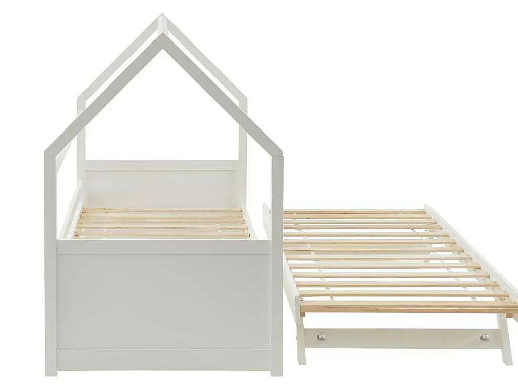 Cama Dupla*Vente-unique Cama Dupla Cabana De 2 X 90 X 190 Cm Em Pinho Cor Branco + Colchão - Hurra