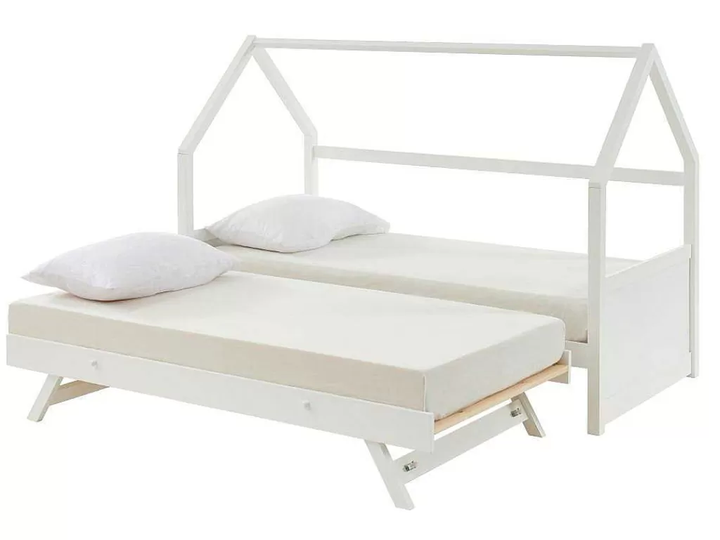 Cama Dupla*Vente-unique Cama Dupla Cabana De 2 X 90 X 190 Cm Em Pinho Cor Branco + Colchão - Hurra