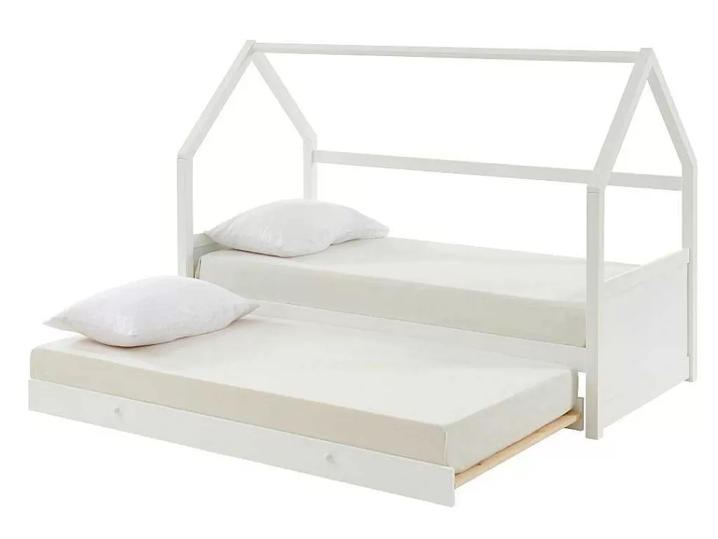 Cama Dupla*Vente-unique Cama Dupla Cabana De 2 X 90 X 190 Cm Em Pinho Cor Branco + Colchão - Hurra