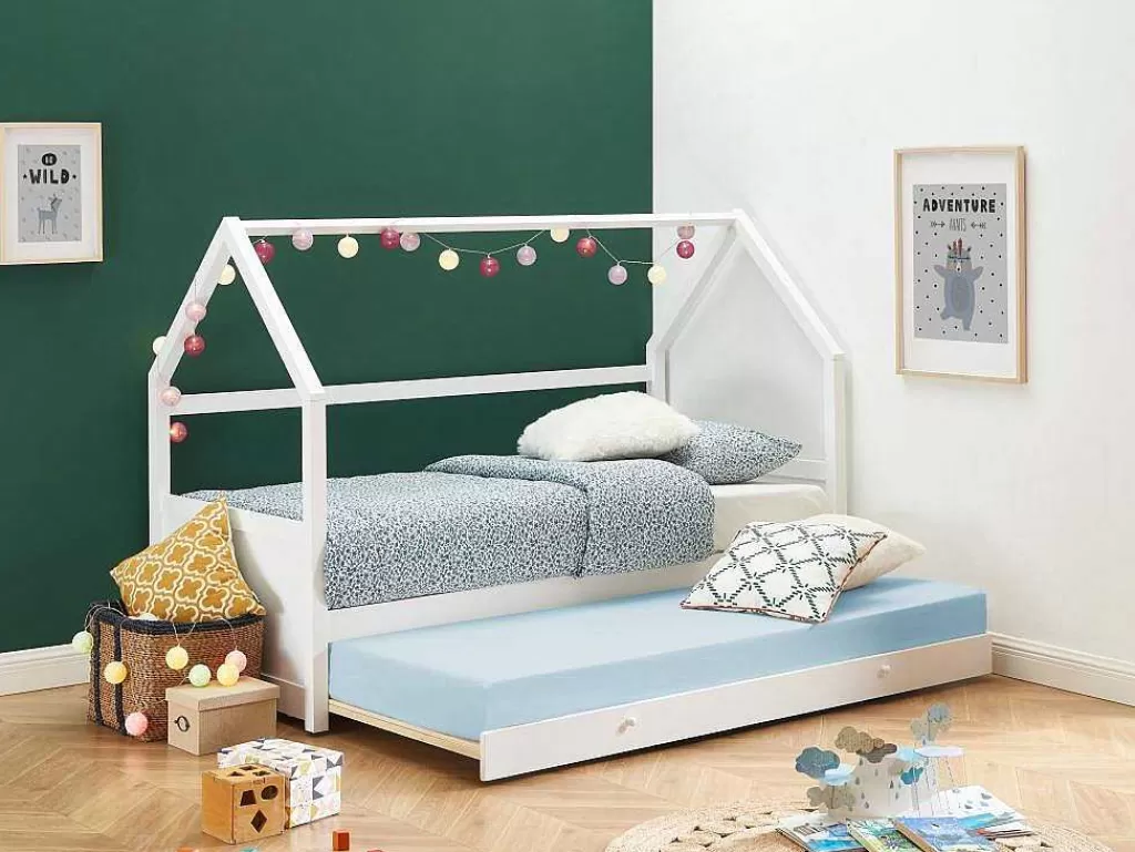 Cama Dupla*Vente-unique Cama Dupla Cabana De 2 X 90 X 190 Cm Em Pinho Cor Branco - Hurra
