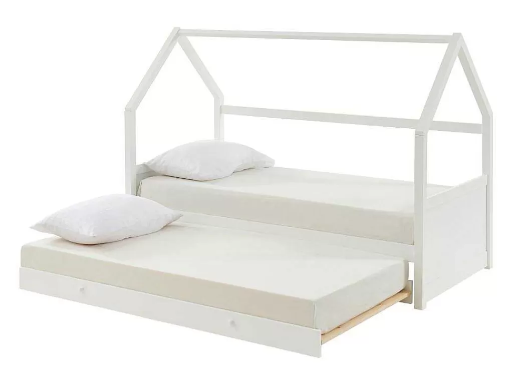 Cama Dupla*Vente-unique Cama Dupla Cabana De 2 X 90 X 190 Cm Em Pinho Cor Branco - Hurra