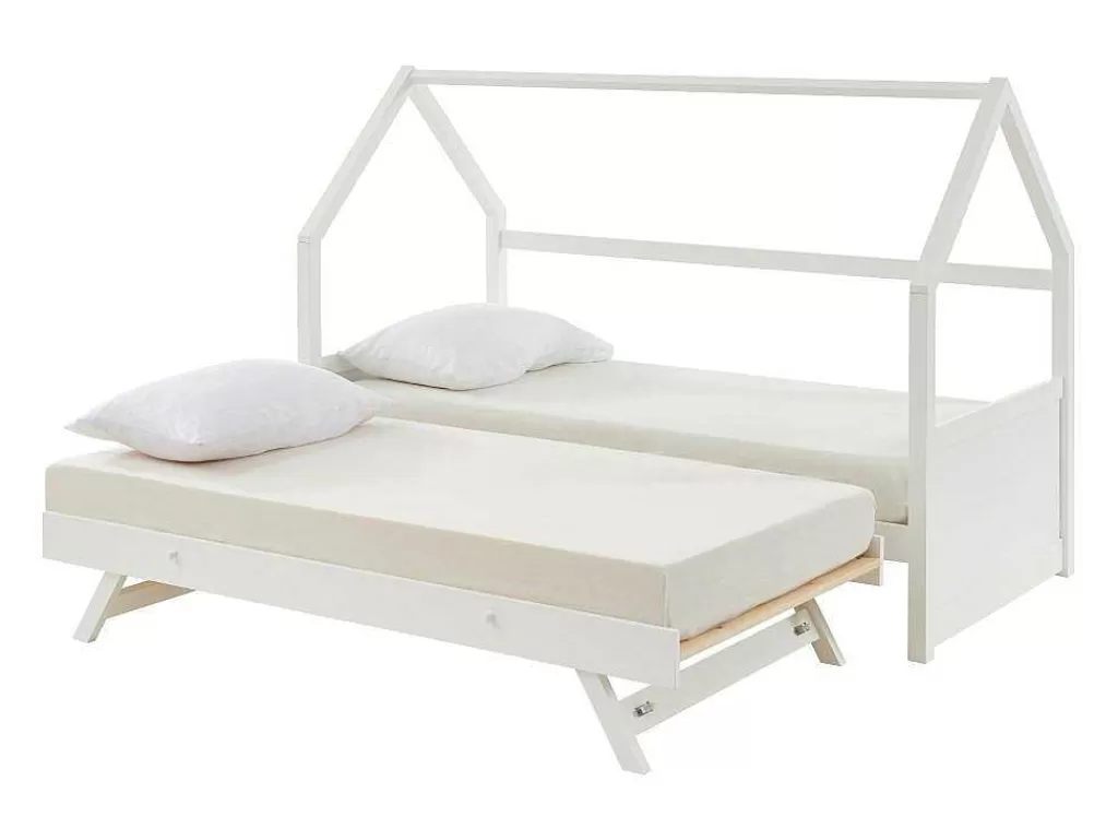 Cama Dupla*Vente-unique Cama Dupla Cabana De 2 X 90 X 190 Cm Em Pinho Cor Branco - Hurra