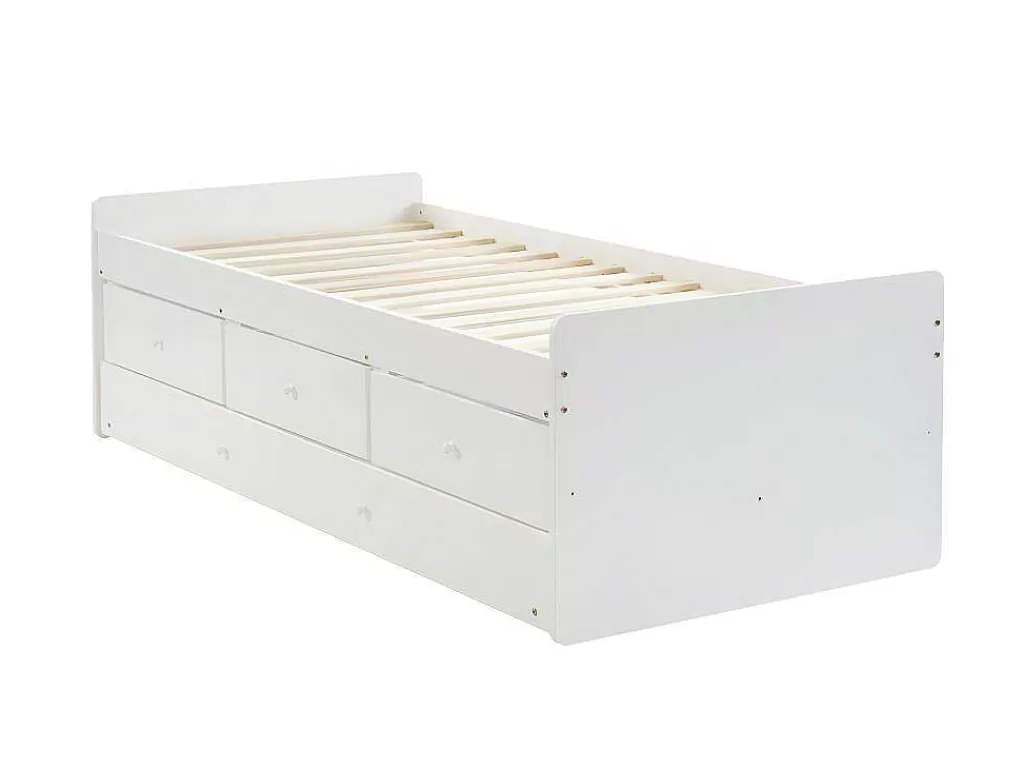Cama Dupla*Vente-unique Cama Dupla Com 3 Gavetas De 90 X 190 Cm Em Mdf E Pinho Cor Branco + Colchão - Titouan