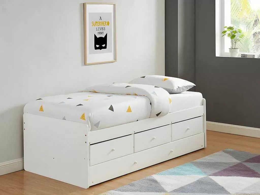 Cama Dupla*Vente-unique Cama Dupla Com 3 Gavetas De 90 X 190 Cm Em Mdf E Pinho Cor Branco - Titouan