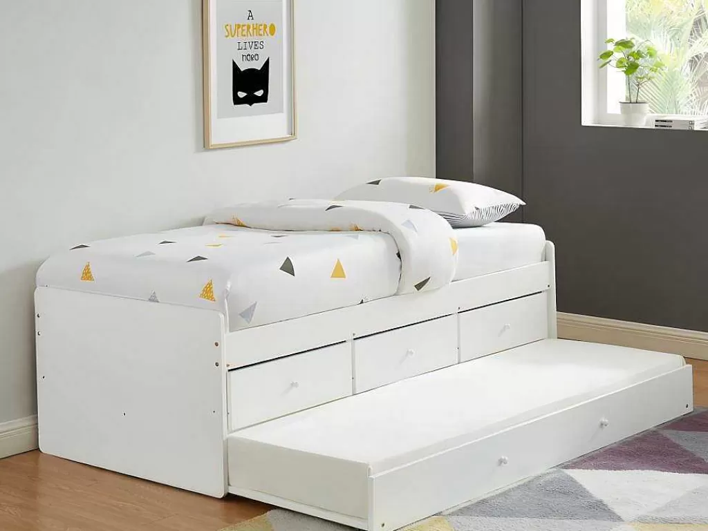 Cama Dupla*Vente-unique Cama Dupla Com 3 Gavetas De 90 X 190 Cm Em Mdf E Pinho Cor Branco - Titouan