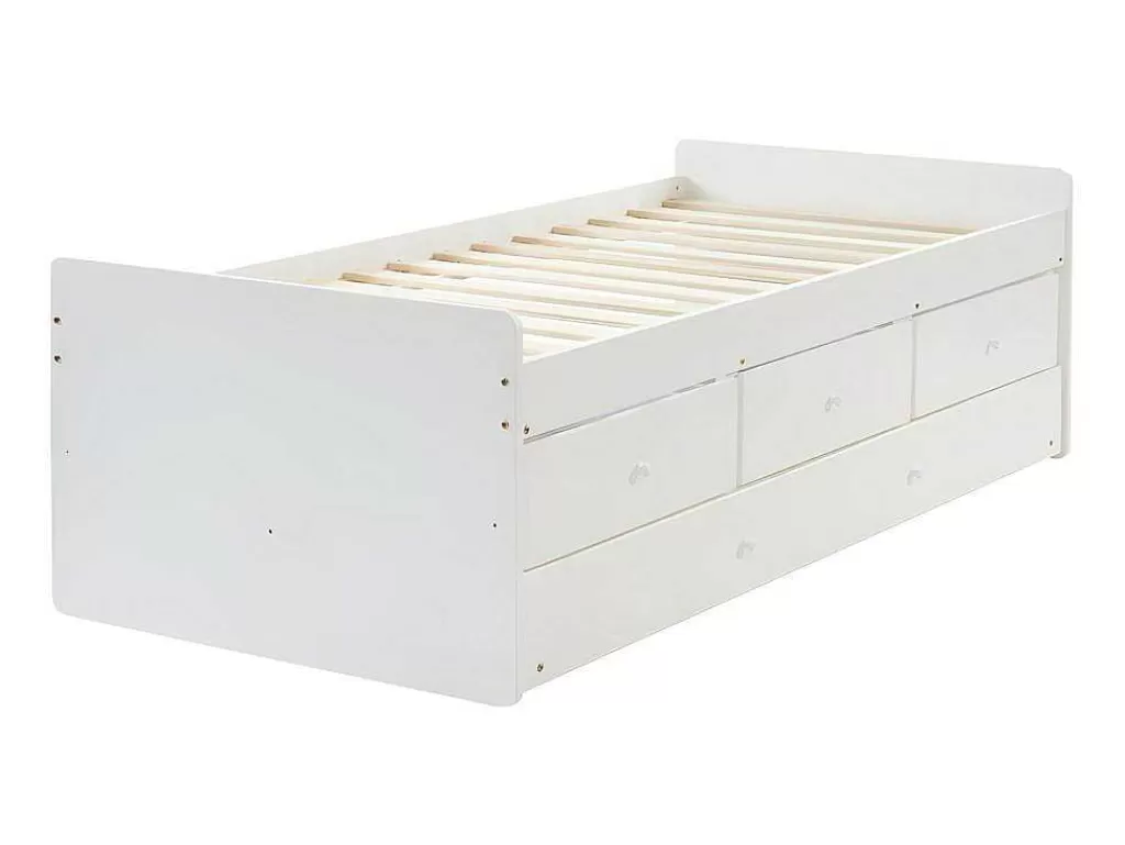 Cama Dupla*Vente-unique Cama Dupla Com 3 Gavetas De 90 X 190 Cm Em Mdf E Pinho Cor Branco - Titouan