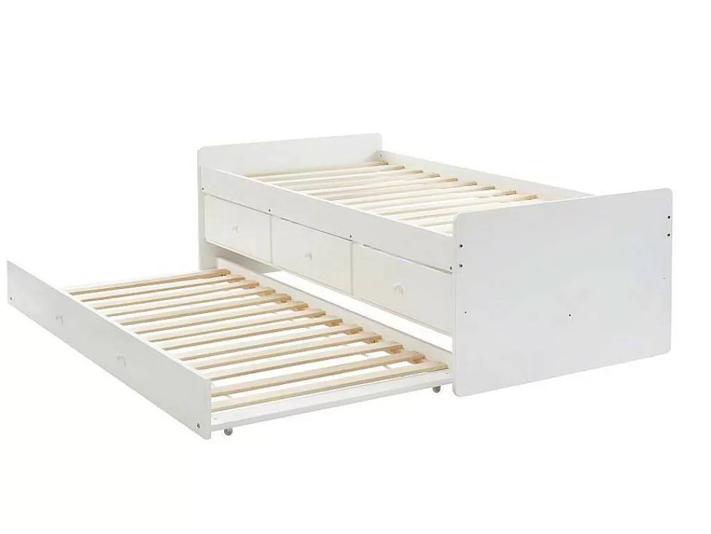 Cama Dupla*Vente-unique Cama Dupla Com 3 Gavetas De 90 X 190 Cm Em Mdf E Pinho Cor Branco - Titouan