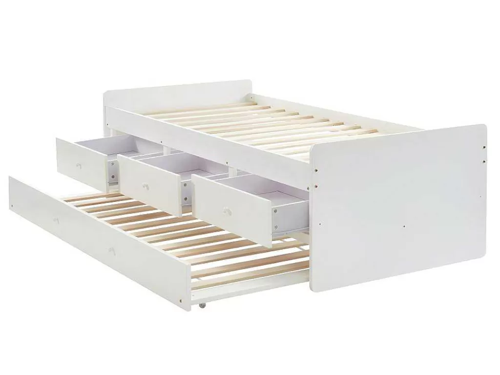 Cama Dupla*Vente-unique Cama Dupla Com 3 Gavetas De 90 X 190 Cm Em Mdf E Pinho Cor Branco - Titouan