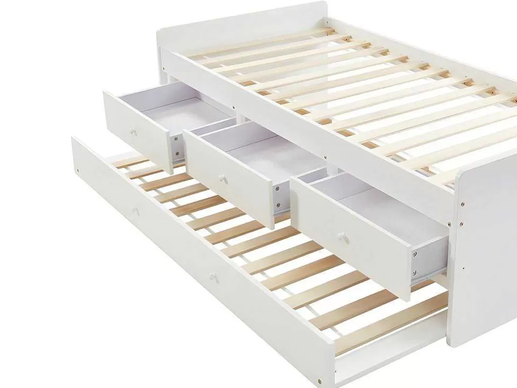 Cama Dupla*Vente-unique Cama Dupla Com 3 Gavetas De 90 X 190 Cm Em Mdf E Pinho Cor Branco - Titouan