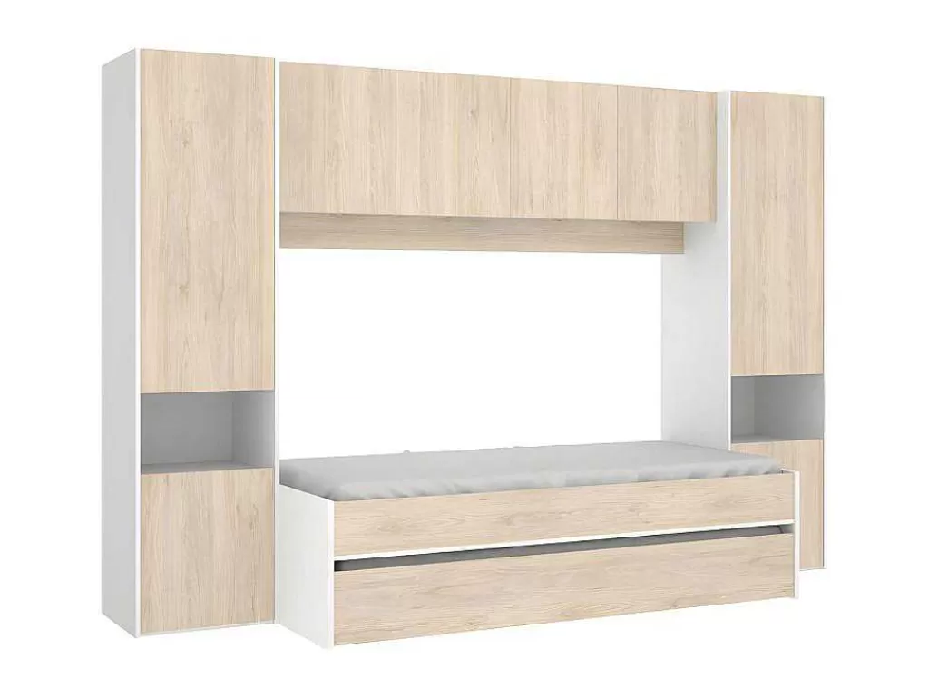 Cama De Criança*Vente-unique Cama Dupla Com Móvel De Cama De 90 X 190 Cm Cor Carvalho E Branco - Selena