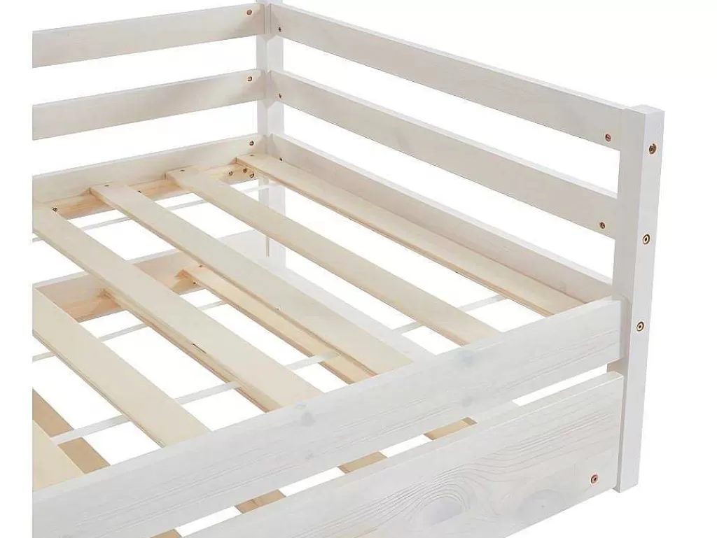 Cama Dupla*Vente-unique Cama Dupla De 2 X 90 X 190 Cm Em Pinho Macico E Mdf Cor Esbranquicada + Colchão - Aedan Ii