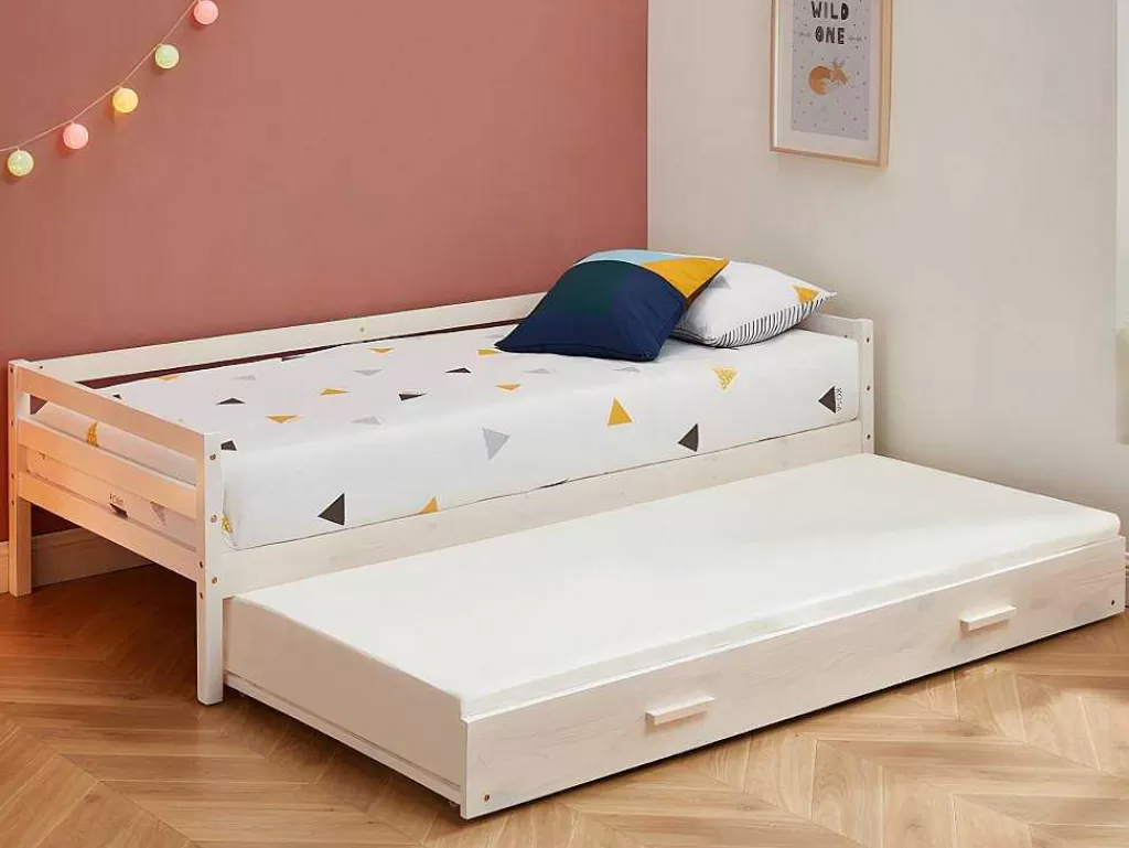 Cama Dupla*Vente-unique Cama Dupla De 2 X 90 X 190 Cm Em Pinho Macico E Mdf Cor Esbranquicada + Colchão - Aedan Ii