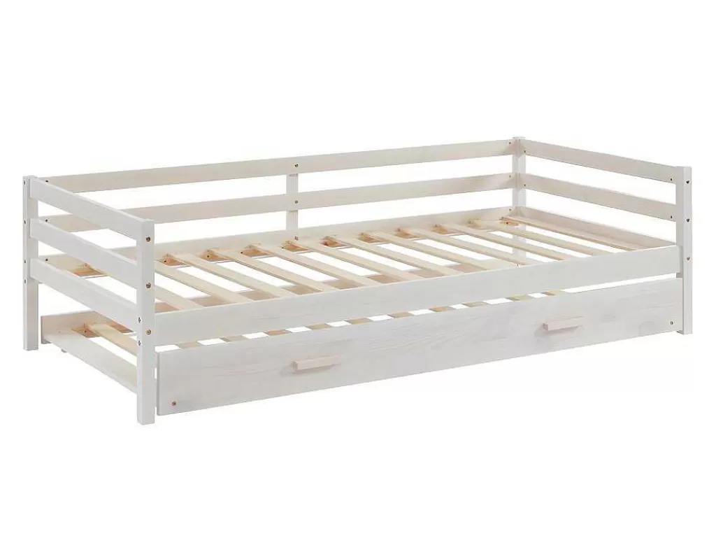 Cama Dupla*Vente-unique Cama Dupla De 2 X 90 X 190 Cm Em Pinho Macico E Mdf Cor Esbranquicada + Colchão - Aedan Ii