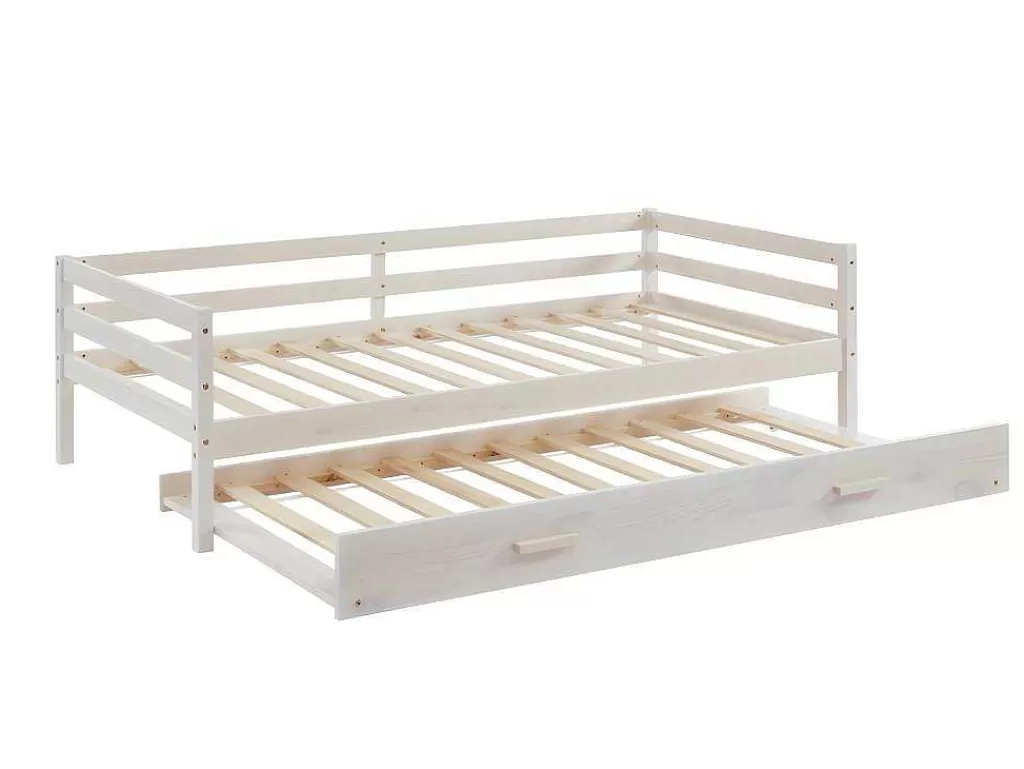 Cama Dupla*Vente-unique Cama Dupla De 2 X 90 X 190 Cm Em Pinho Macico E Mdf Cor Esbranquicada + Colchão - Aedan Ii