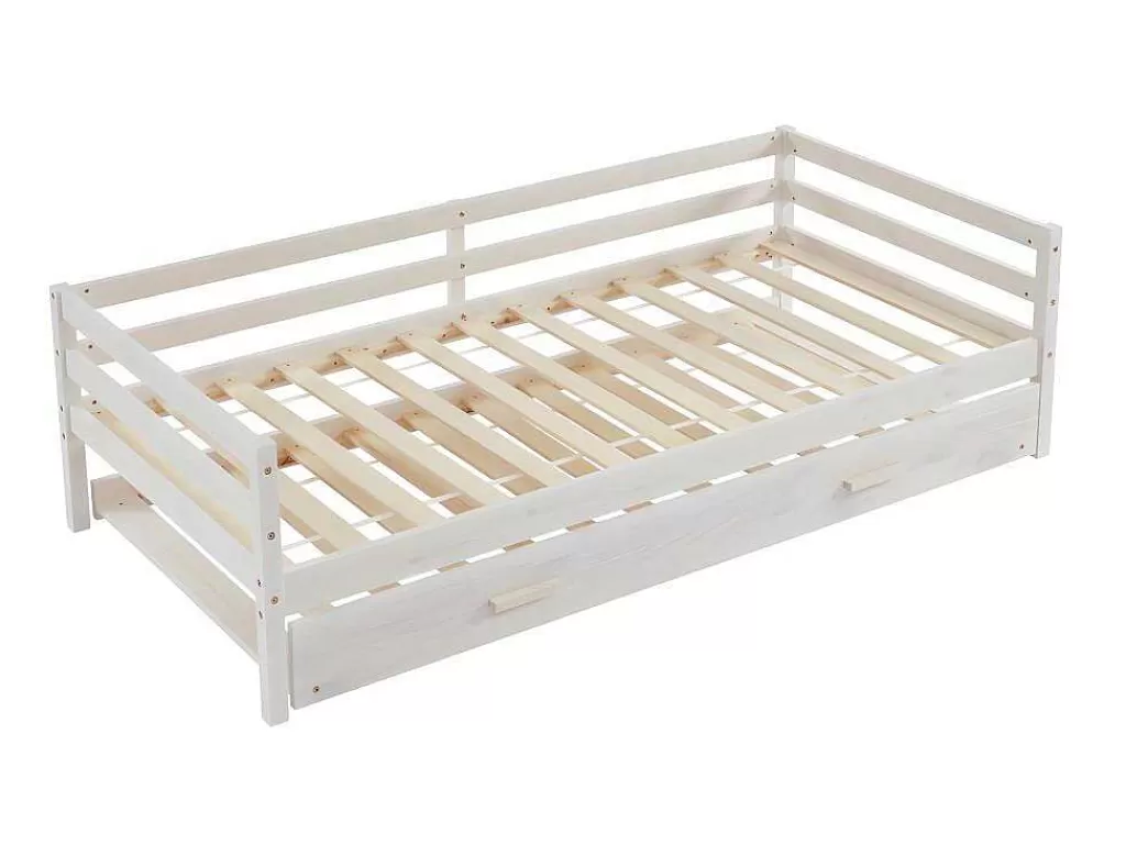 Cama Dupla*Vente-unique Cama Dupla De 2 X 90 X 190 Cm Em Pinho Macico E Mdf Cor Esbranquicada + Colchão - Aedan Ii